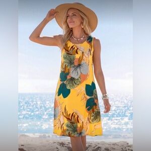 Yellow Tropical Shift Dress - Sleeveless Mini